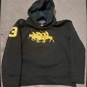 Ralph Lauren Black Hoodie with Yellow Polo Design